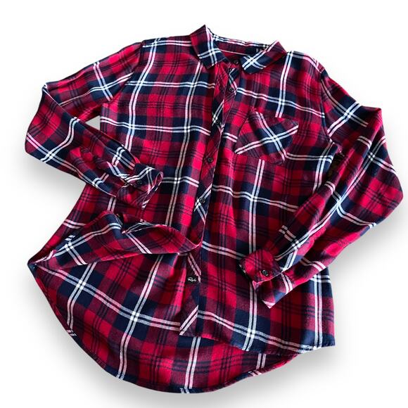 Rails Hunter Plaid Flannel Shirt S/M Cherry Red Navy White Button Long Sleeve - Picture 3 of 13
